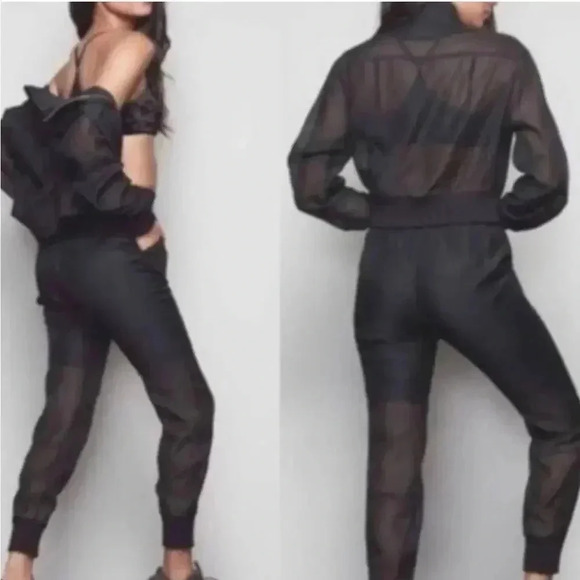 Good American Sheer Mesh Black Joggers Size 2 - Picture 1 of 5